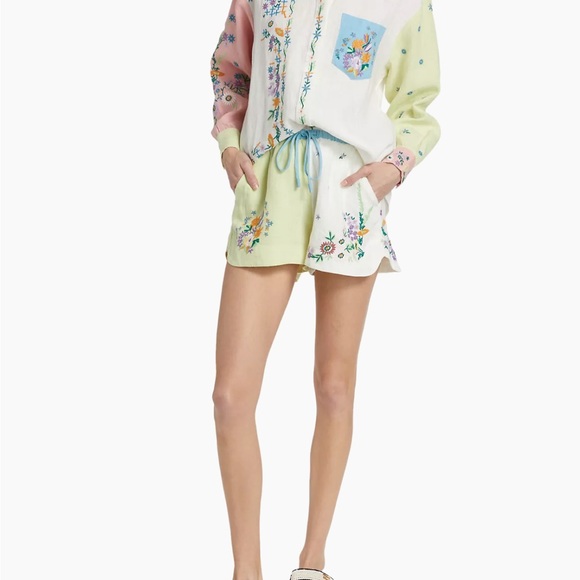 Alémais Hotel Paradiso Willa Embroidered Linen Shorts - Picture 3 of 7